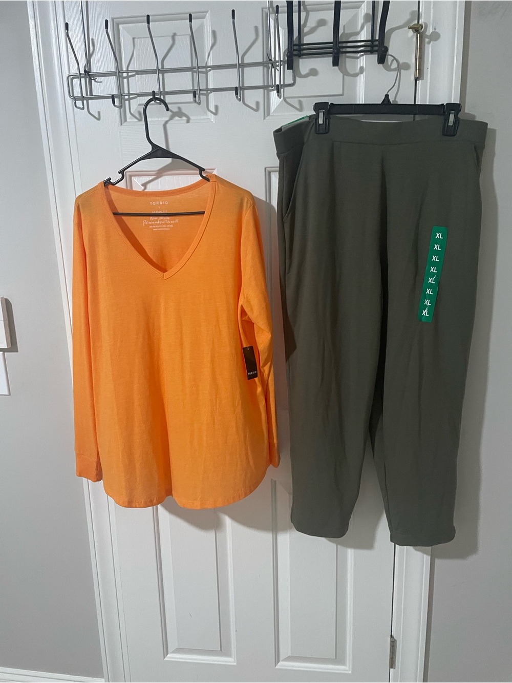 Jessica Simpson xl Olive Track Joggers with Bright Orange V-Neck Top torrid 1